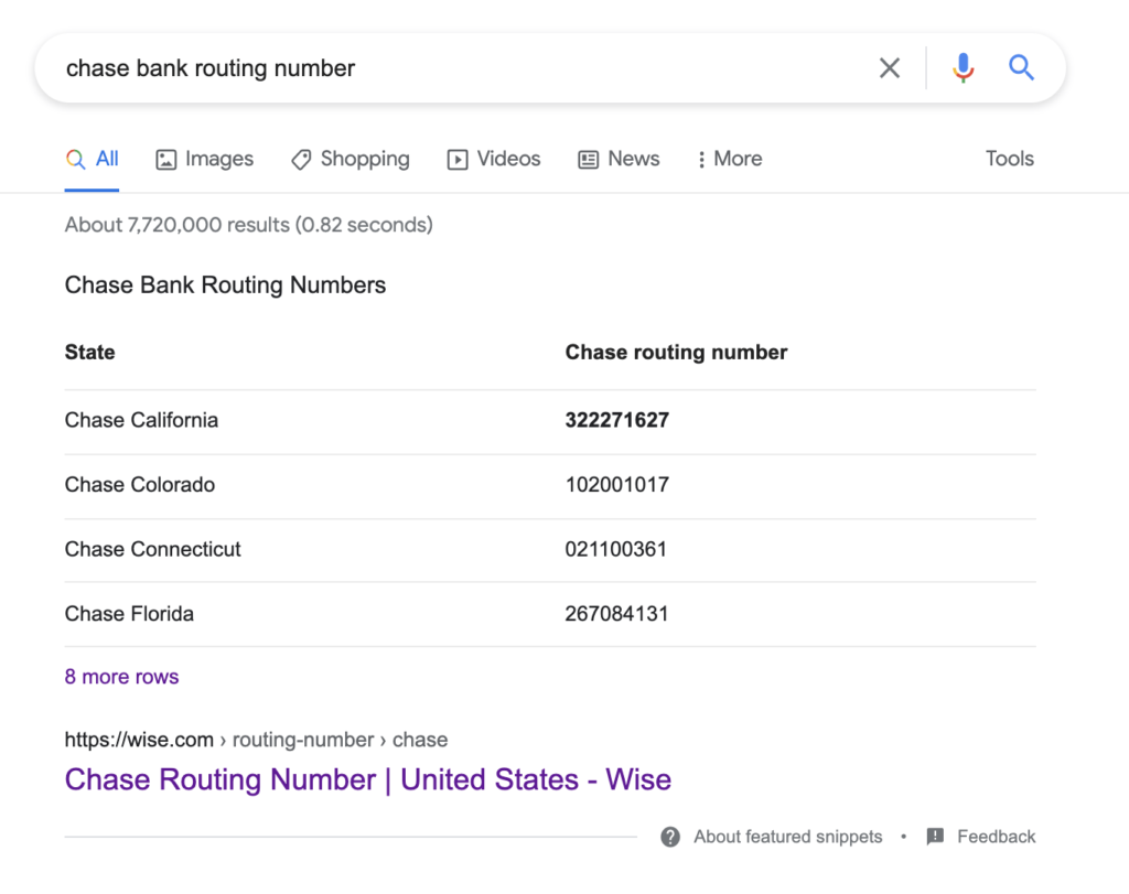 chase bank routing number