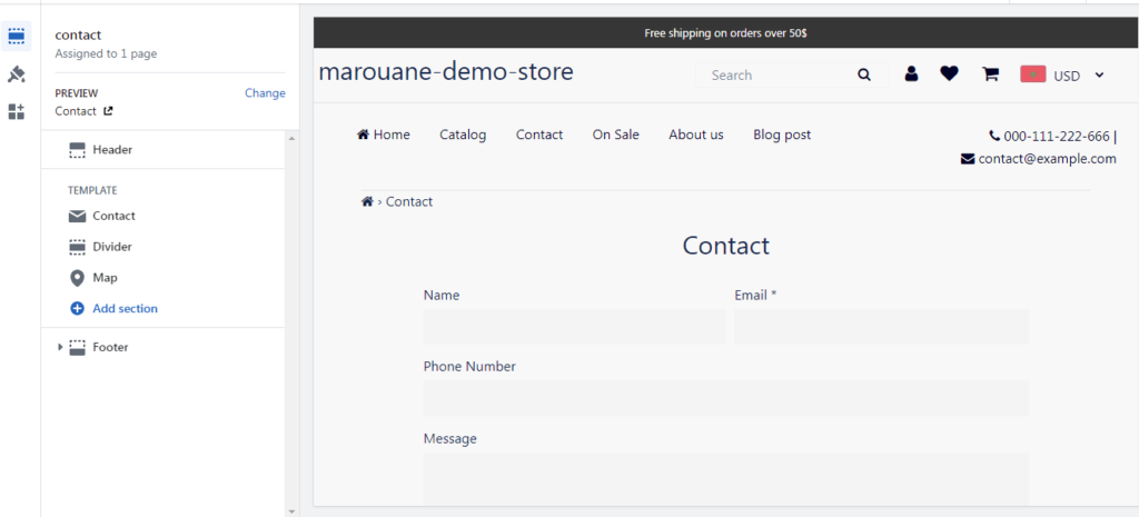 customize contact page shopify