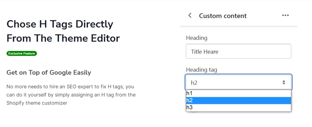 chose H tag from shopify theme editor