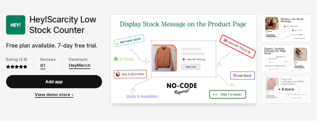 low stock counter shopify app