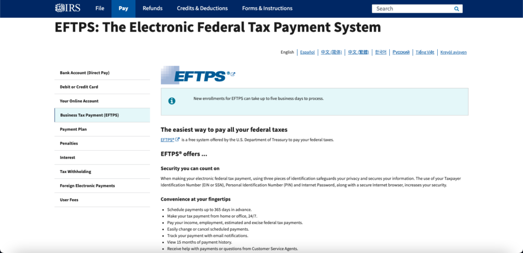 (C2A) – EFTPS (Electronic Federal Tax Payment System)