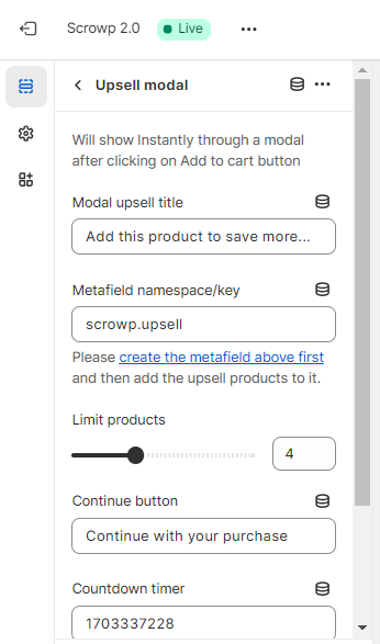 Upsell modal Scrowp theme