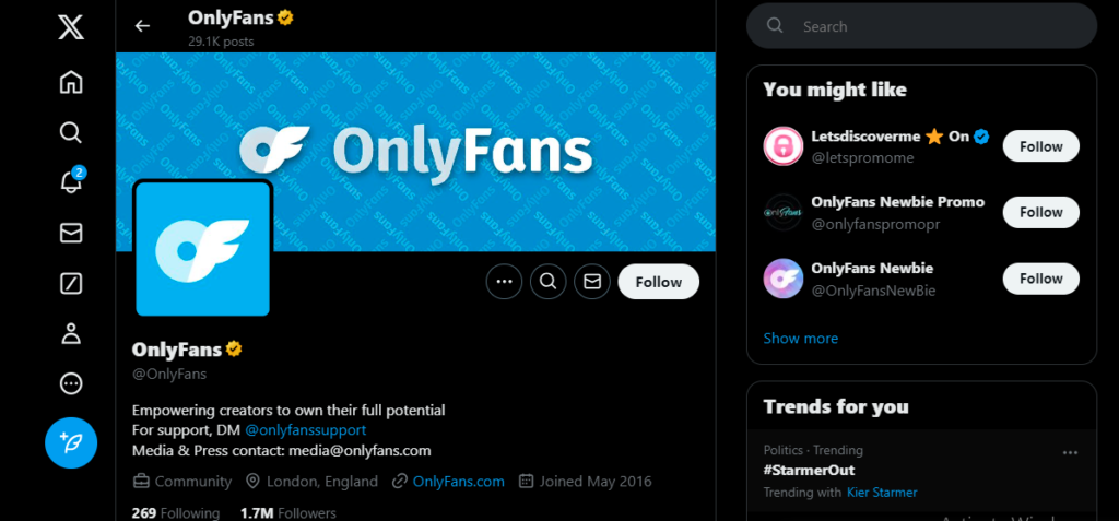 OnlyFans twitter account